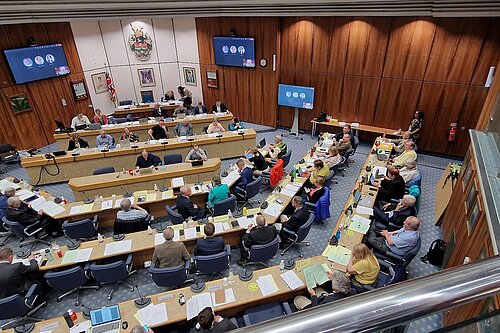 The WBC council chamber with councilors preparing for a meeting.