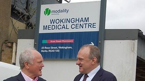 Clive and Ed outside Wokingham Medical Centre