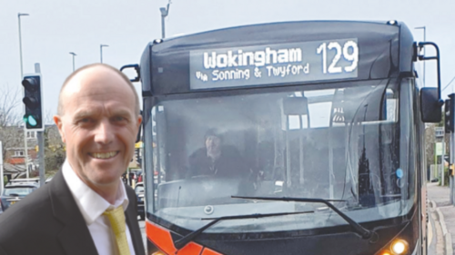 Paul with a number 129 bus